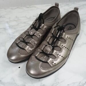 ECCO Bluma Toggle Metallic Bronze Leather Mesh Bungee Lace Walking Shoes Size 38